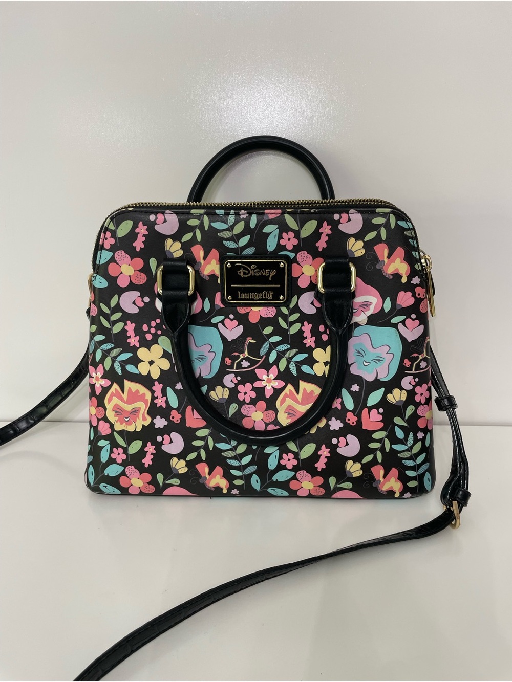 Loungefly Disney Crossbody Satchel Shoulder Bag Alice Black Floral Girlhood
